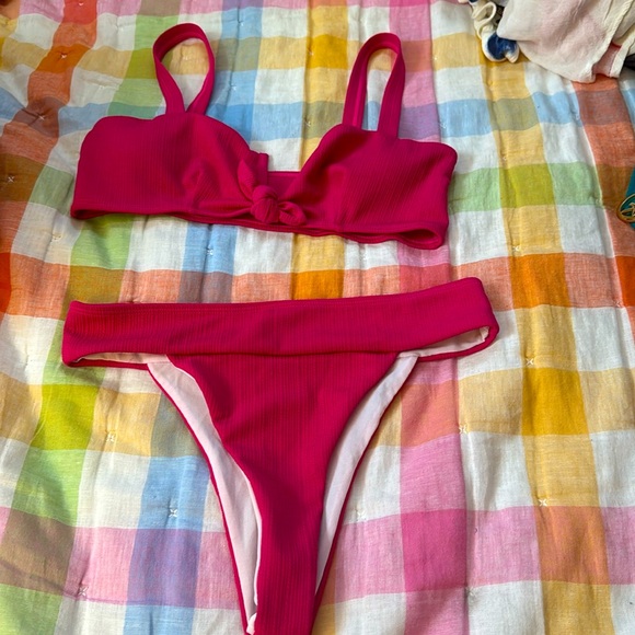 NWOT💖 Hot Pink High Waisted Women’s 2 pc Bikini Baithing  Suit 👙 size Large - Picture 3 of 7